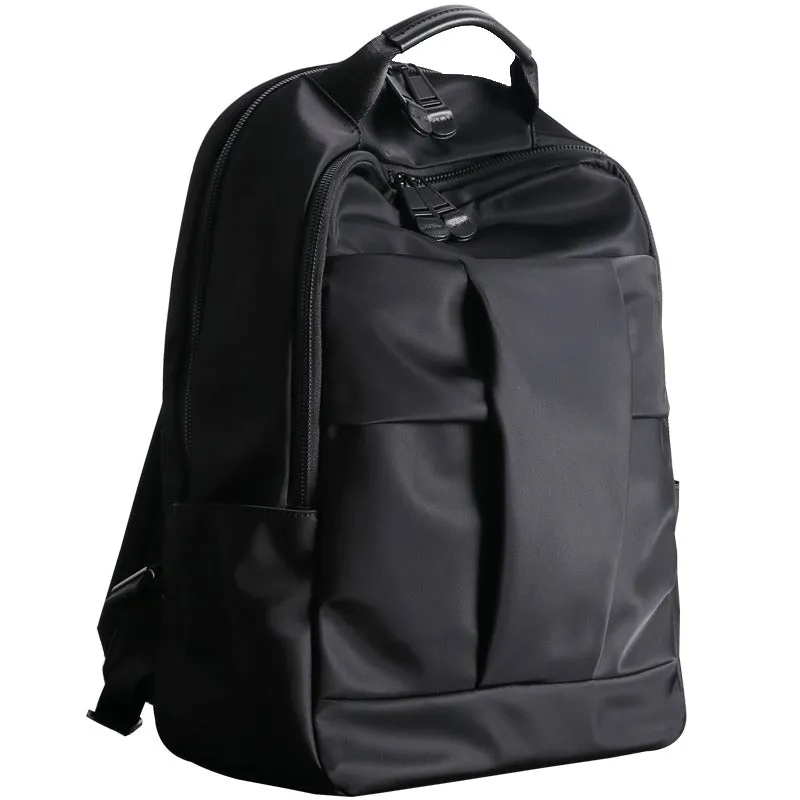 Nylon Backpack Womens 15 inches School Backpack Purse Black Nylon Leather Travel Rucksack for Ladies