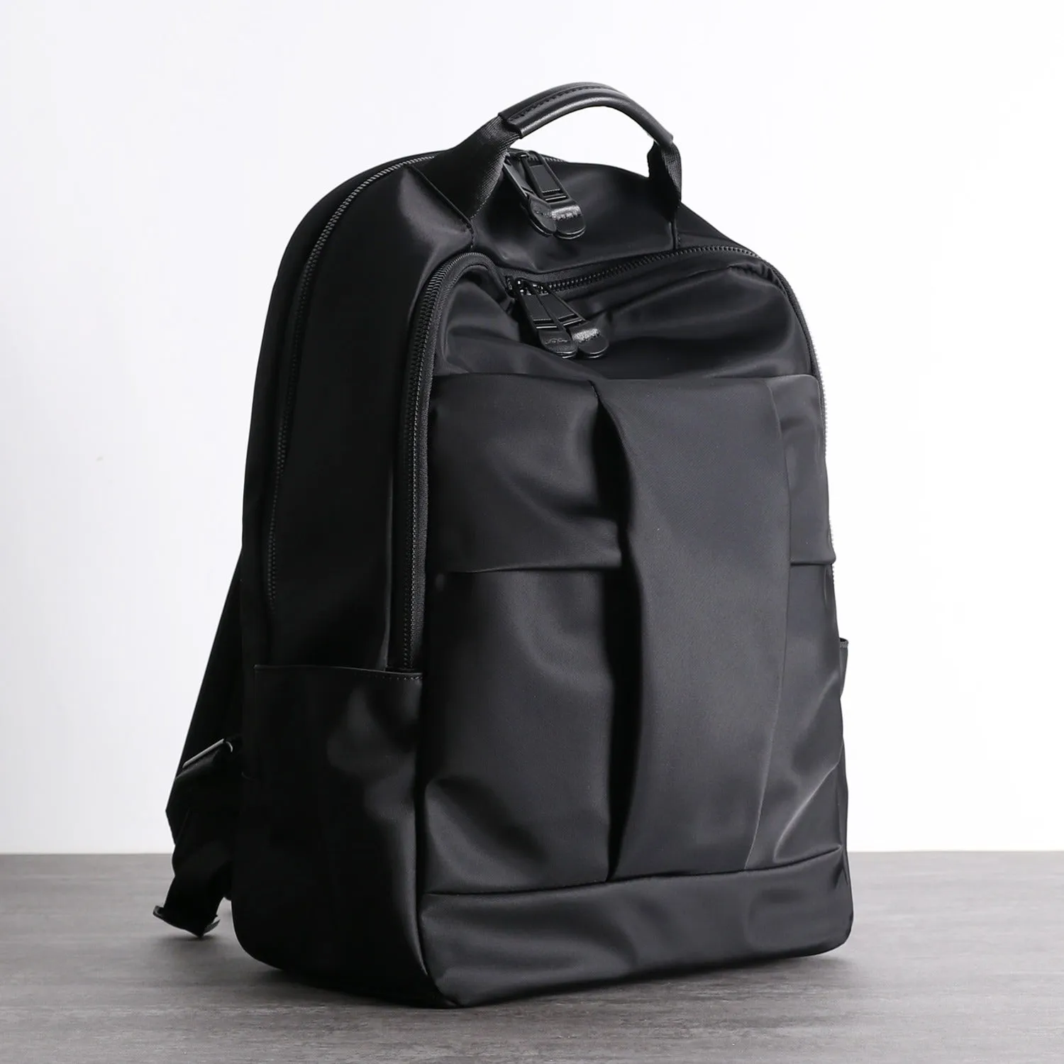 Nylon Backpack Womens 15 inches School Backpack Purse Black Nylon Leather Travel Rucksack for Ladies
