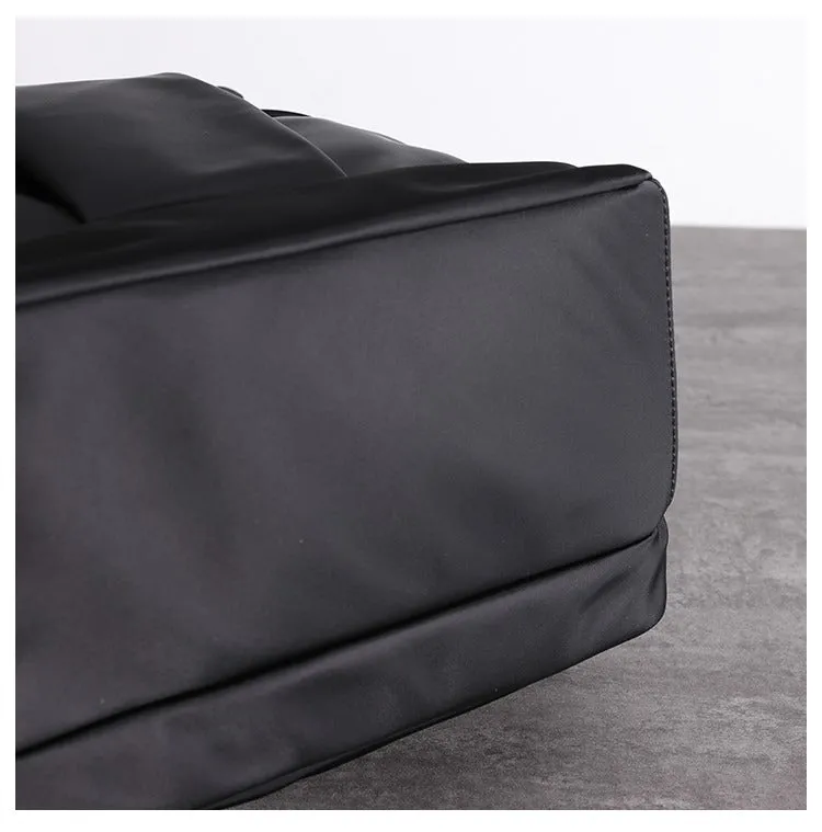 Nylon Backpack Womens 15 inches School Backpack Purse Black Nylon Leather Travel Rucksack for Ladies