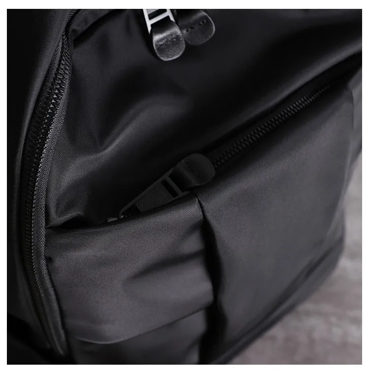 Nylon Backpack Womens 15 inches School Backpack Purse Black Nylon Leather Travel Rucksack for Ladies