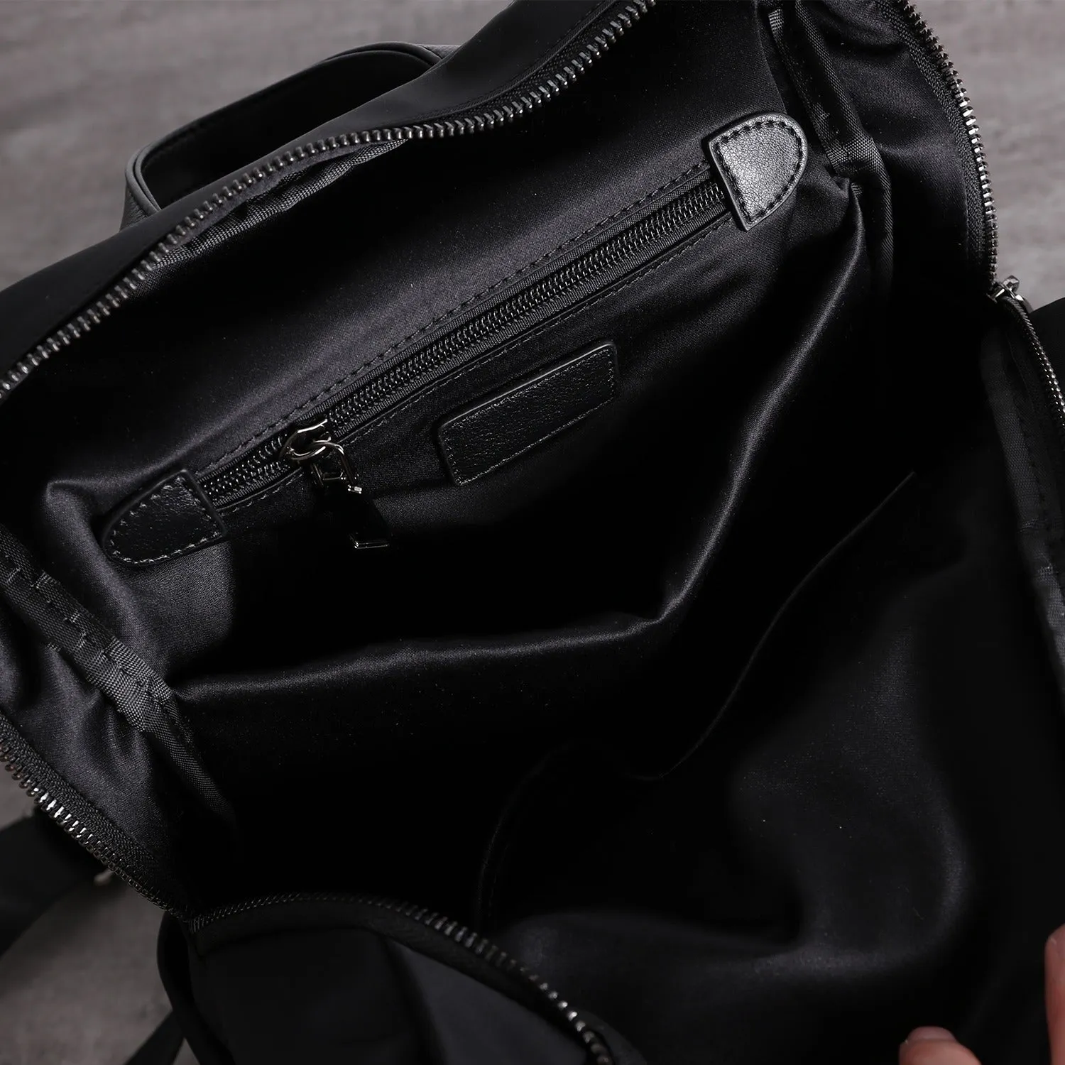 Nylon Backpack Womens 15 inches School Backpack Purse Black Nylon Leather Travel Rucksack for Ladies