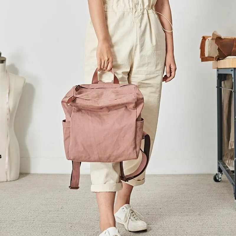Pink Canvas Mens Womens Cube Rucksack Satchel Backpack Canvas School Backpack for Men Women