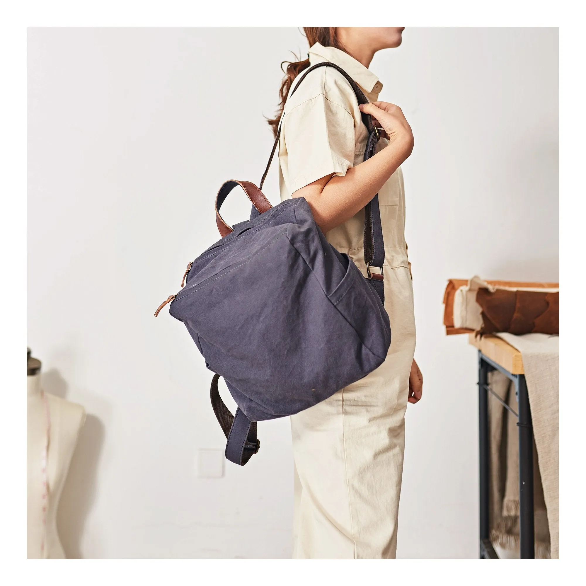 Pink Canvas Mens Womens Cube Rucksack Satchel Backpack Canvas School Backpack for Men Women