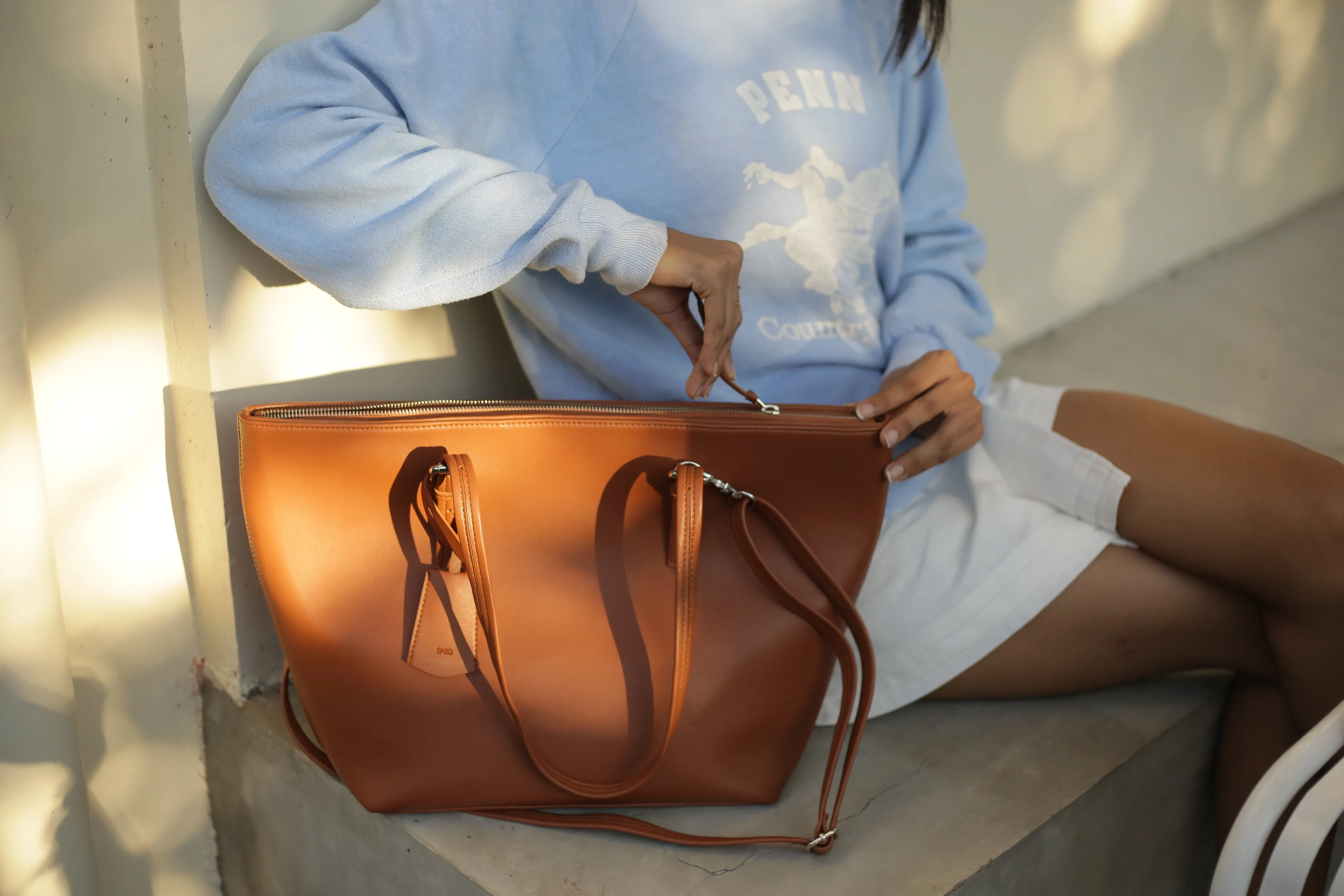 PORTO VEGAN LEATHER SHOULDER BAG TAN