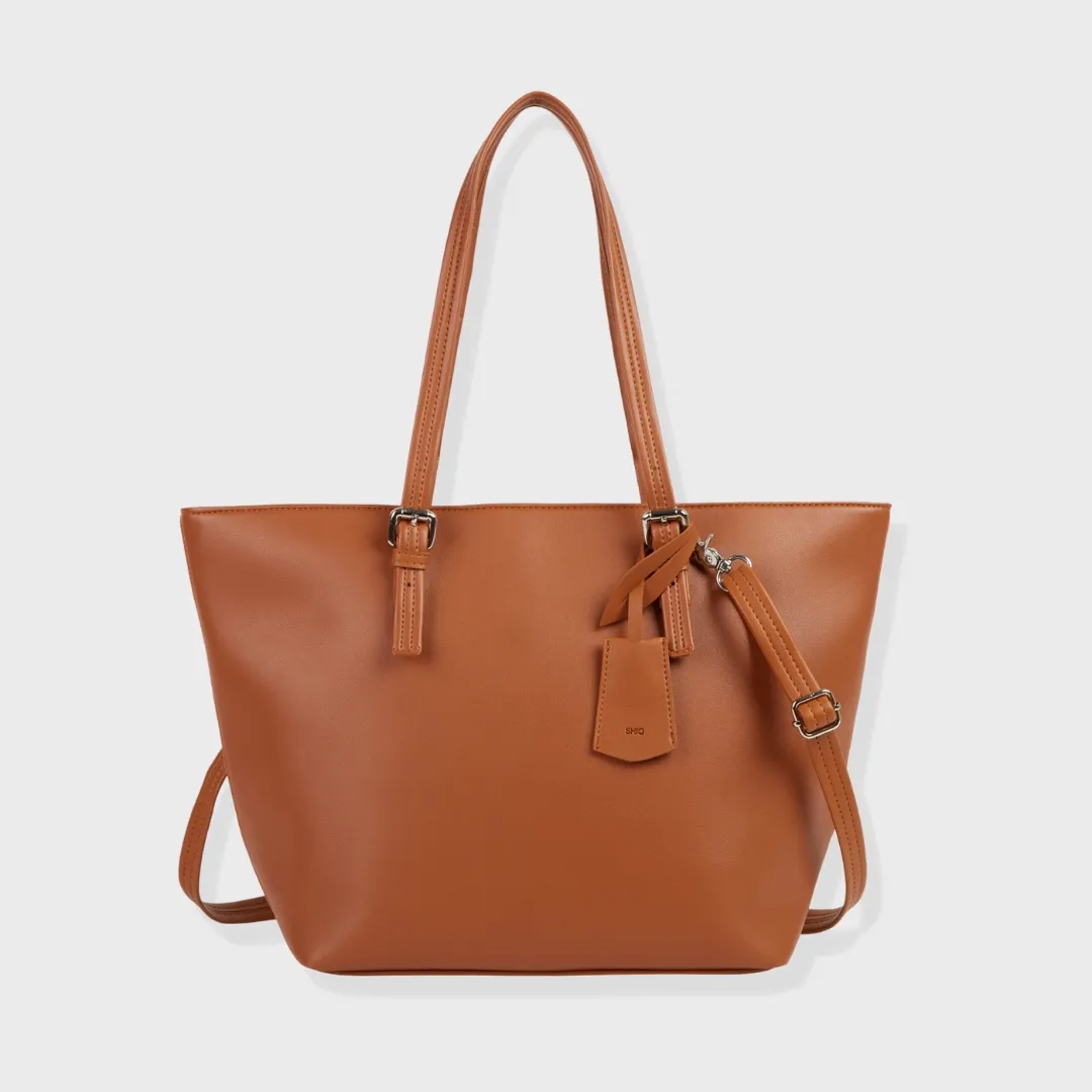 PORTO VEGAN LEATHER SHOULDER BAG TAN