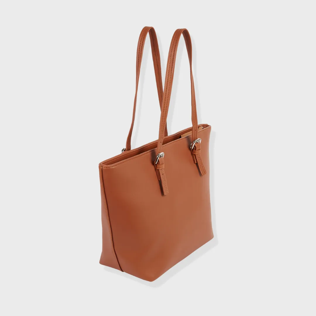 PORTO VEGAN LEATHER SHOULDER BAG TAN