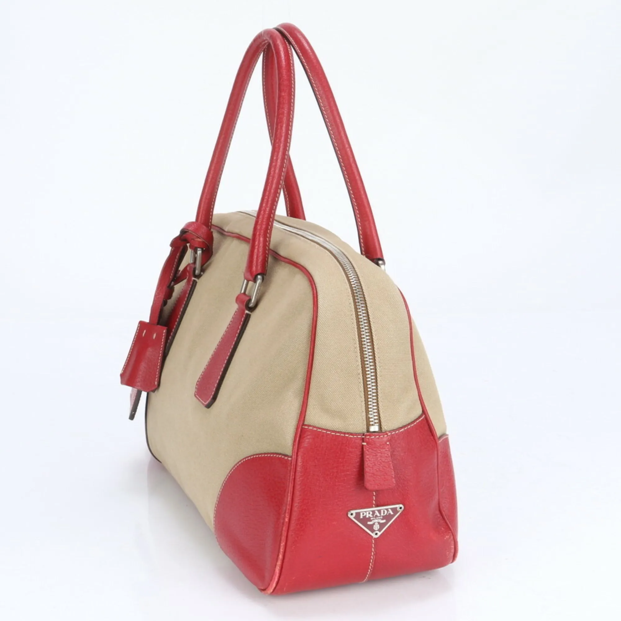 Prada Leather Canvas Shoulder Bag (Pre-Owned)