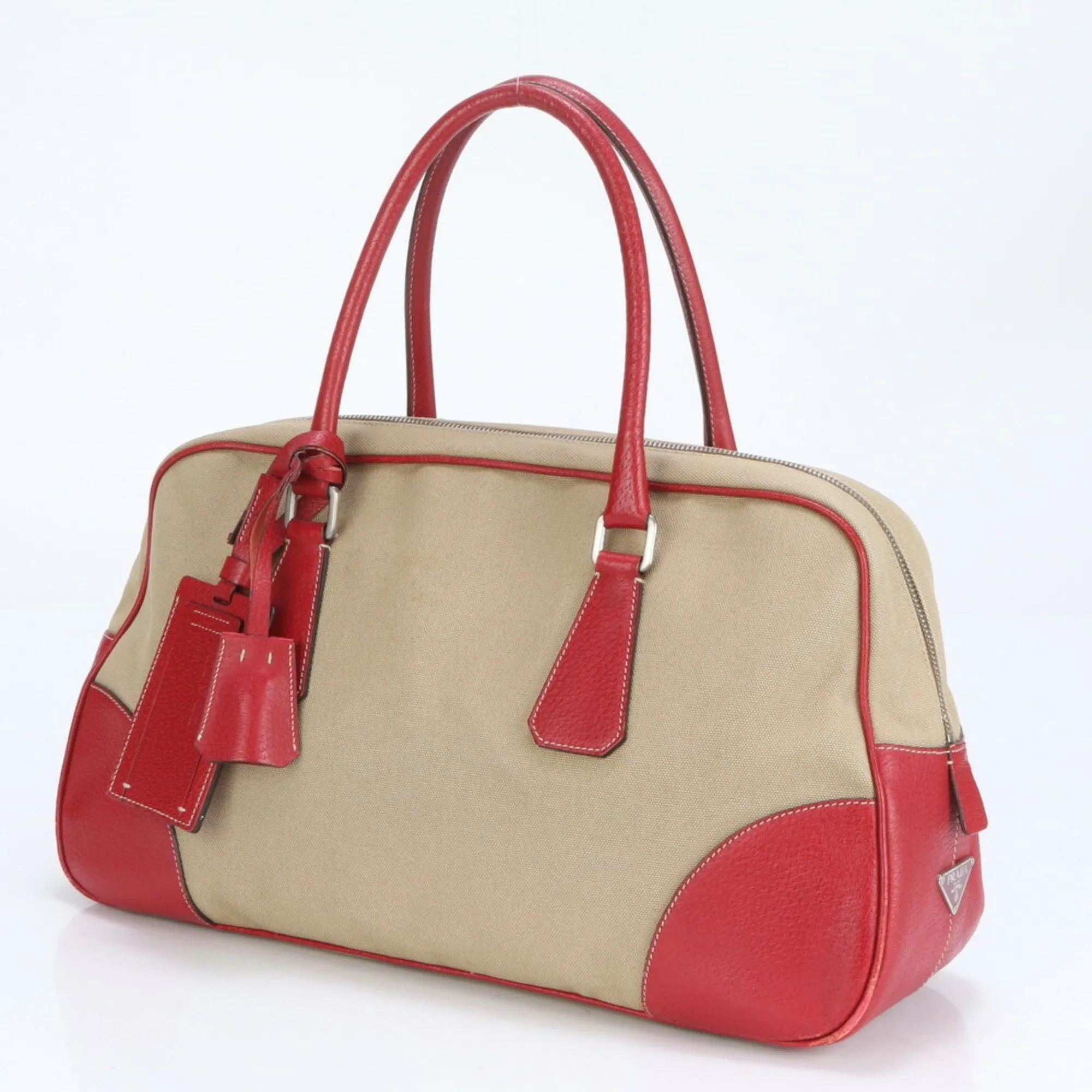 Prada Leather Canvas Shoulder Bag (Pre-Owned)