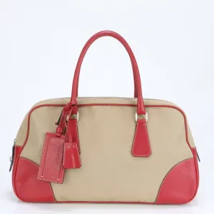 Prada Leather Canvas Shoulder Bag (Pre-Owned)