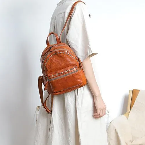 Small Brown Leather Rucksack Womens Leather Backpack Ladies Backpack Purse