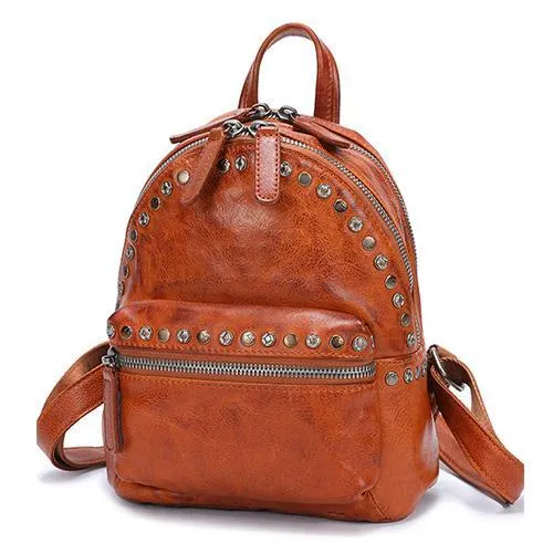 Small Brown Leather Rucksack Womens Leather Backpack Ladies Backpack Purse