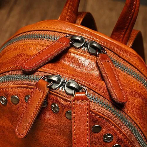 Small Brown Leather Rucksack Womens Leather Backpack Ladies Backpack Purse