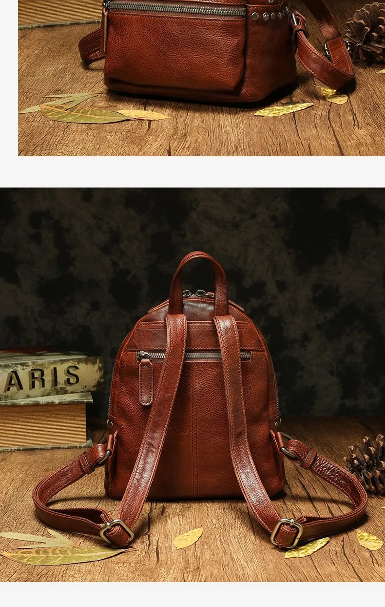 Small Brown Leather Rucksack Womens Leather Backpack Ladies Backpack Purse