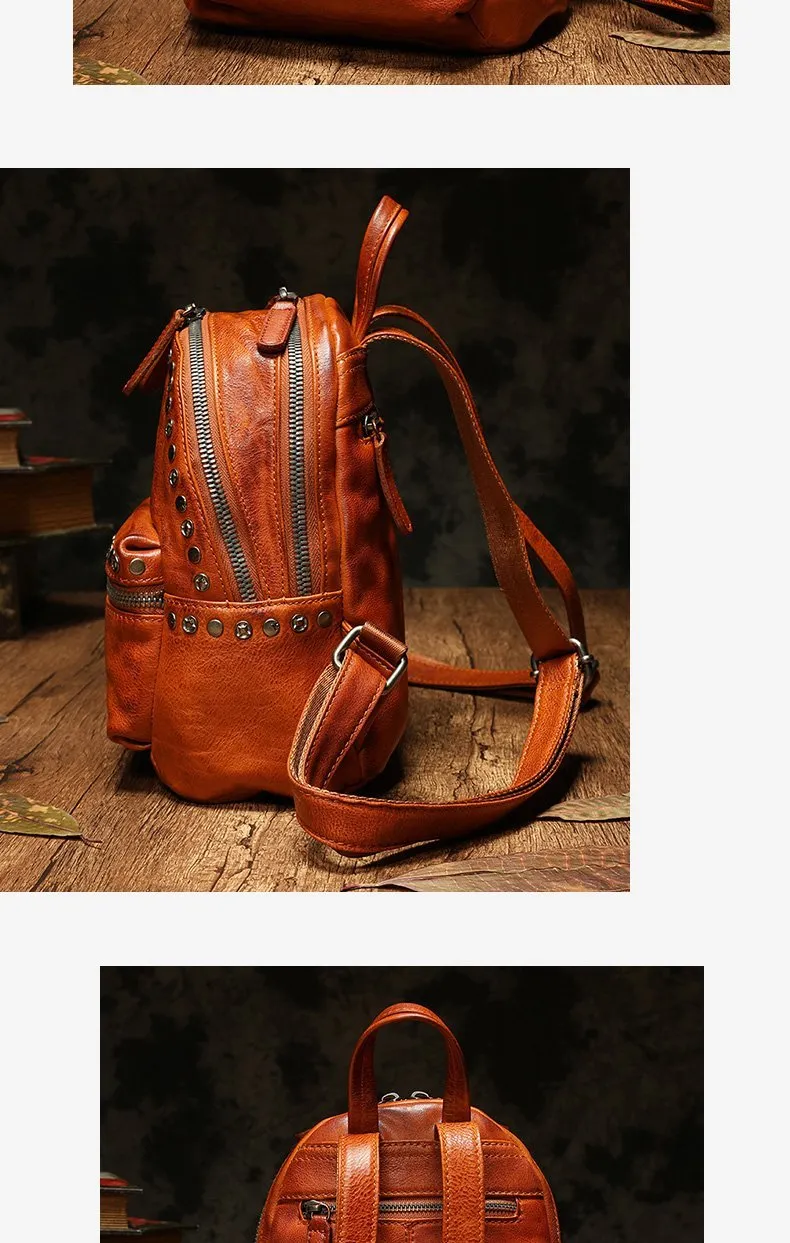 Small Brown Leather Rucksack Womens Leather Backpack Ladies Backpack Purse