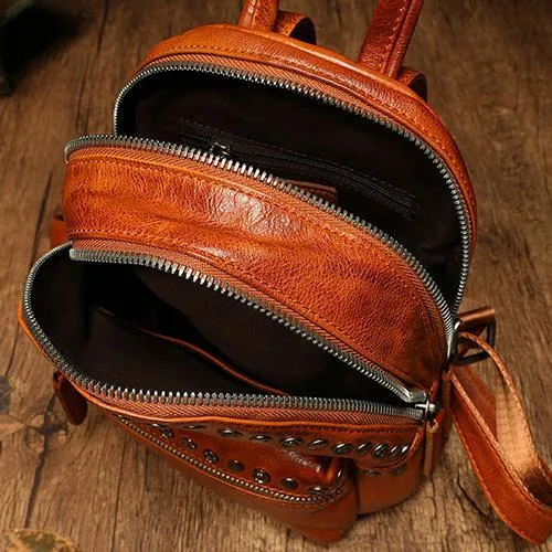 Small Brown Leather Rucksack Womens Leather Backpack Ladies Backpack Purse