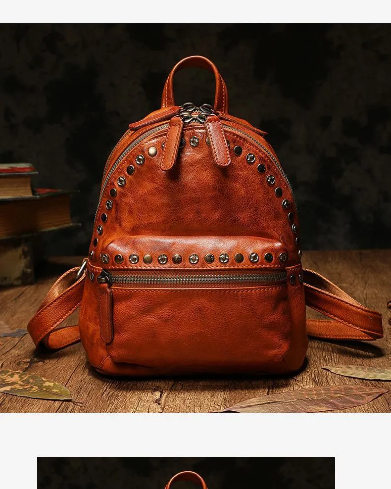 Small Brown Leather Rucksack Womens Leather Backpack Ladies Backpack Purse