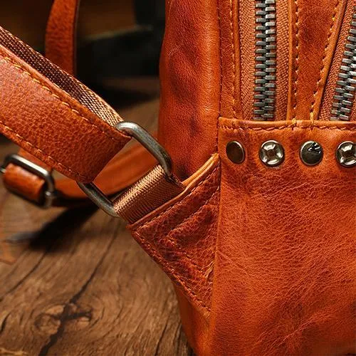Small Brown Leather Rucksack Womens Leather Backpack Ladies Backpack Purse