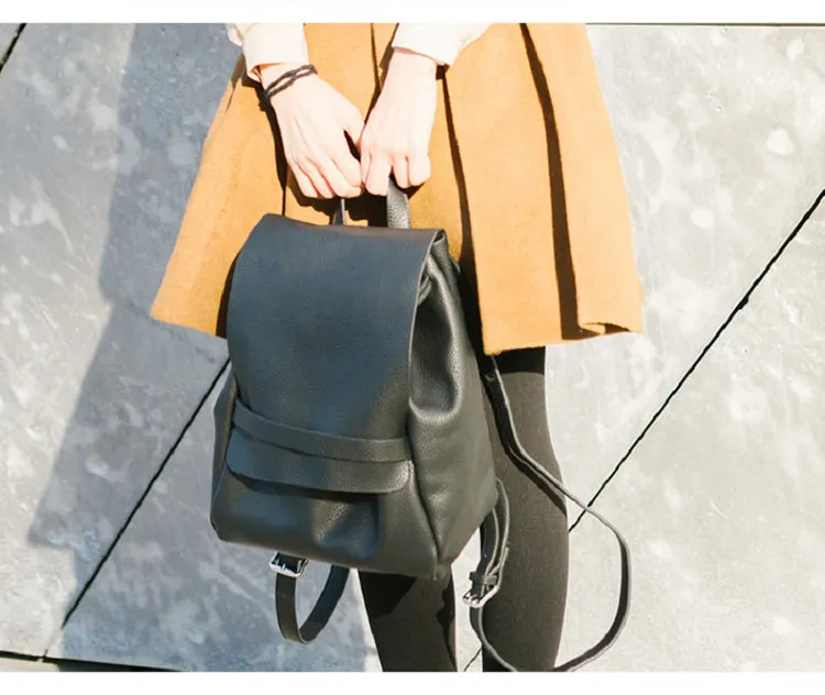 Stylish Leather Black Backpacks Womens Fashion School Backpack Purse