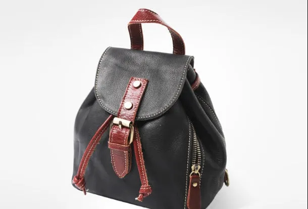Stylish Leather Black Womens Backpack School Backpack Vintage Backpack for Women