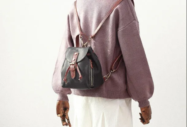 Stylish Leather Black Womens Backpack School Backpack Vintage Backpack for Women
