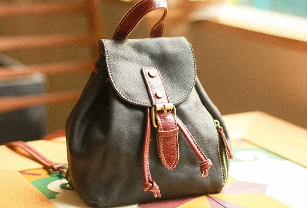 Stylish Leather Black Womens Backpack School Backpack Vintage Backpack for Women