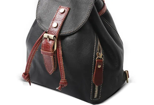 Stylish Leather Black Womens Backpack School Backpack Vintage Backpack for Women