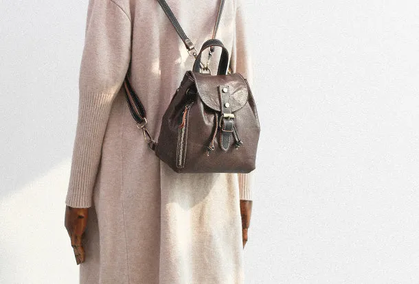 Stylish Leather Black Womens Backpack School Backpack Vintage Backpack for Women