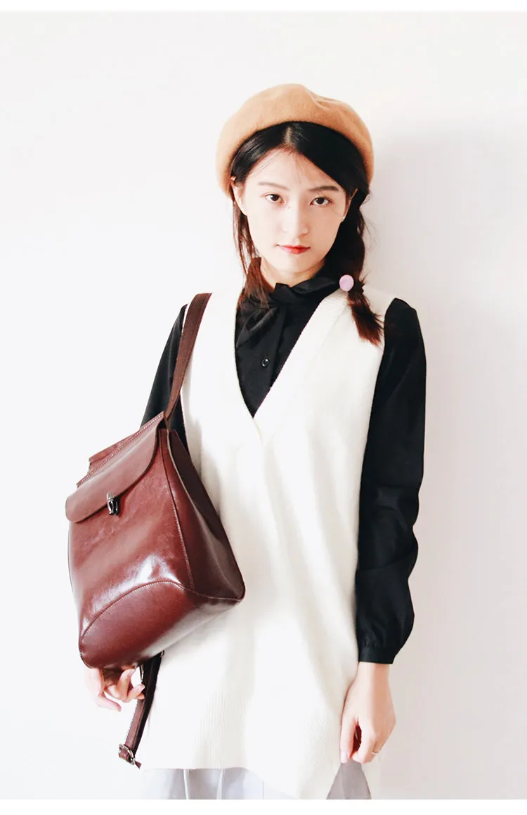 Stylish Leather Womens Backpack Cute School Backpack Purse for Women