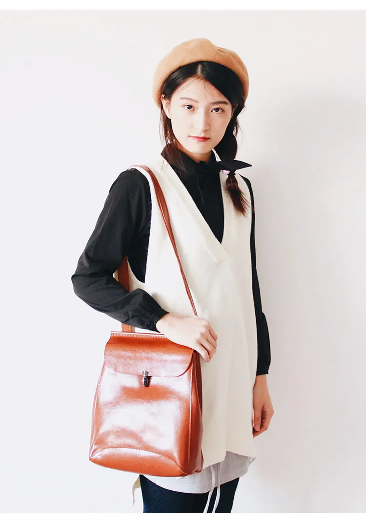 Stylish Leather Womens Backpack Cute School Backpack Purse for Women