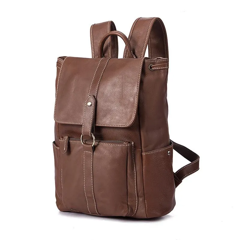 Top Brown Leather Men's Satchel Backpack Computer Backpack 14 inches School Backpack For Men