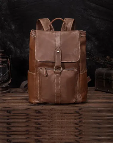 Top Brown Leather Men's Satchel Backpack Computer Backpack 14 inches School Backpack For Men