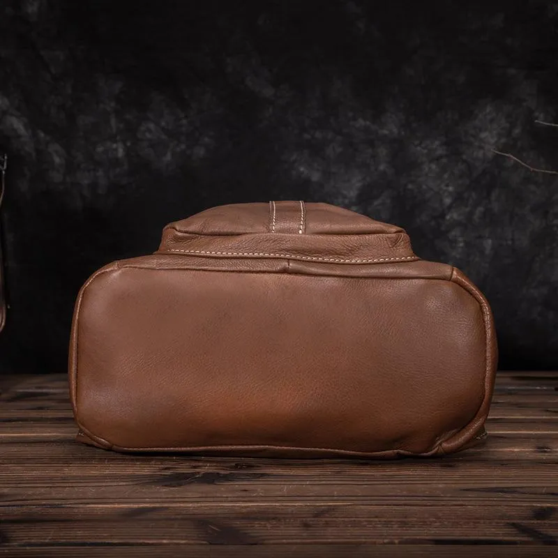 Top Brown Leather Men's Satchel Backpack Computer Backpack 14 inches School Backpack For Men
