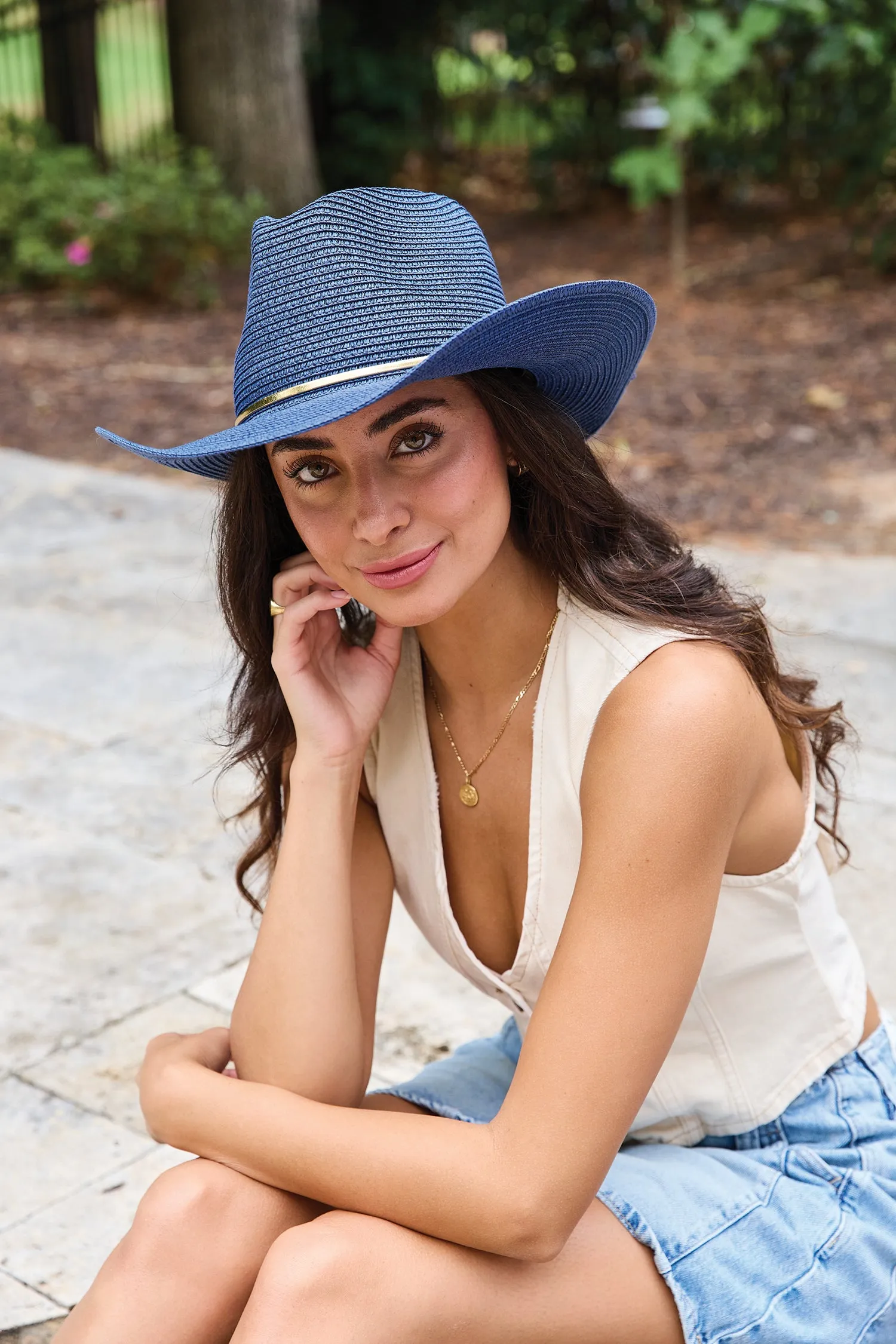 Toryn Metallic Trim Straw Hat