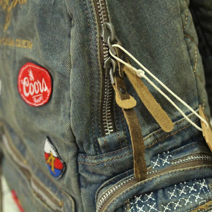 Vintage Blue Denim Womens Backpack School Backpack With Stickers Vintage Denim Backpack For Women