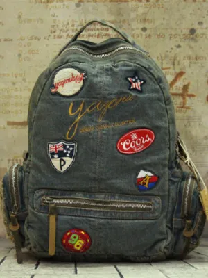 Vintage Blue Denim Womens Backpack School Backpack With Stickers Vintage Denim Backpack For Women