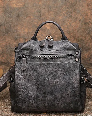 Vintage Brown Leather Rucksack Womens School Leather Backpack Ladies Backpack Purses