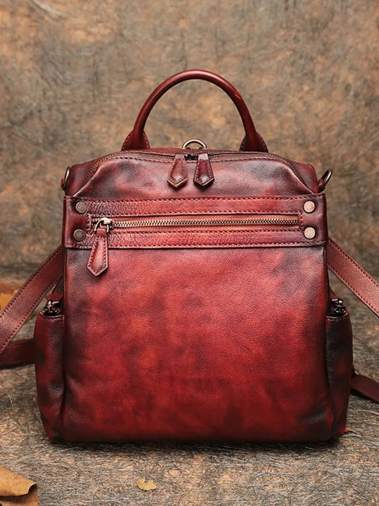 Vintage Brown Leather Rucksack Womens School Leather Backpack Ladies Backpack Purses