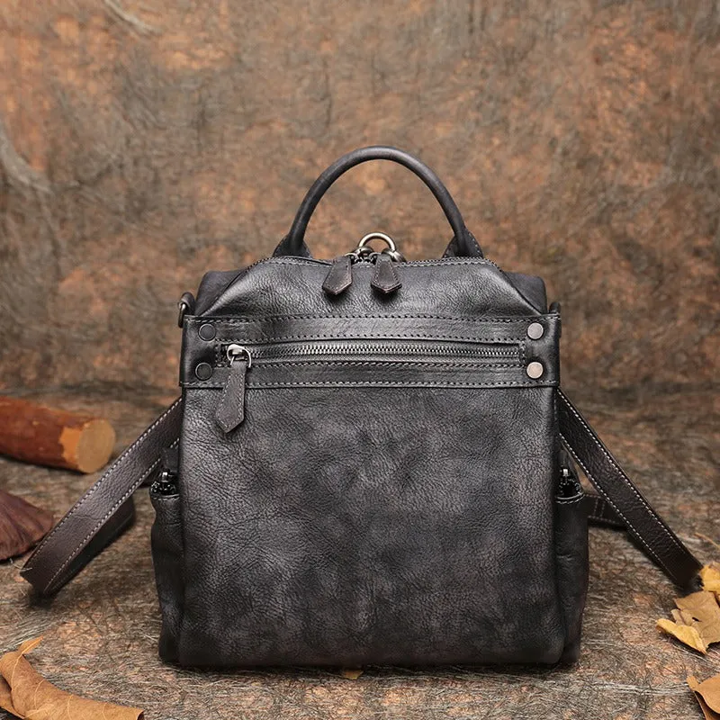 Vintage Brown Leather Rucksack Womens School Leather Backpack Ladies Backpack Purses