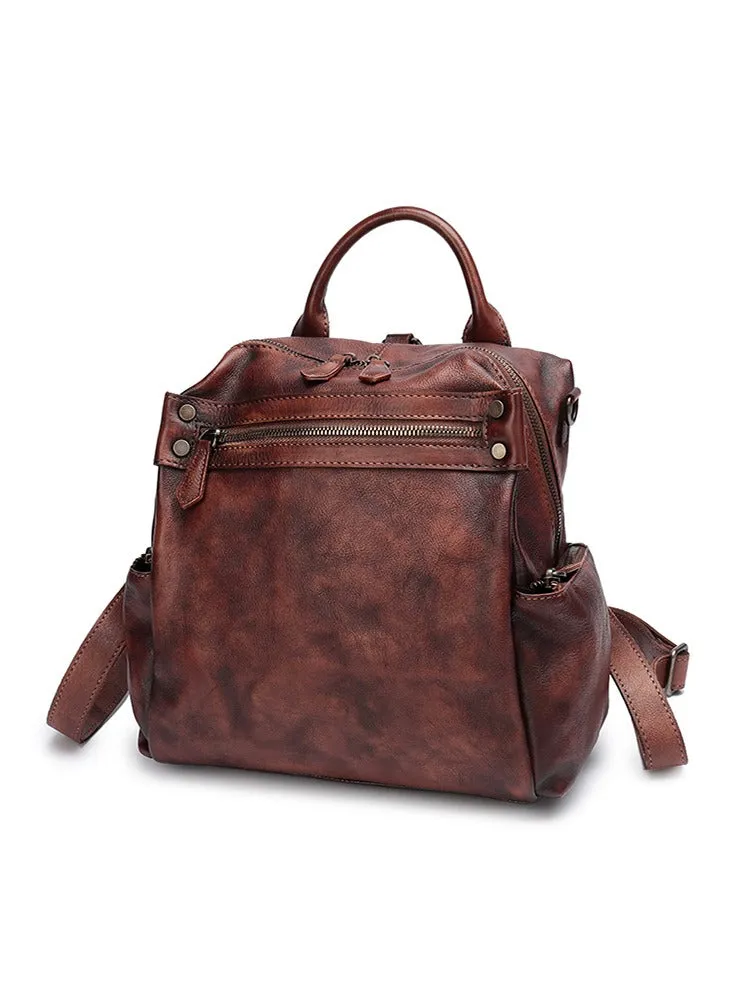 Vintage Brown Leather Rucksack Womens School Leather Backpack Ladies Backpack Purses