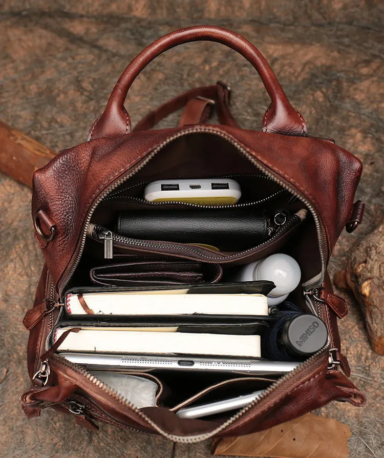 Vintage Brown Leather Rucksack Womens School Leather Backpack Ladies Backpack Purses