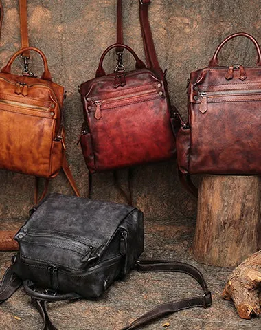 Vintage Brown Leather Rucksack Womens School Leather Backpack Ladies Backpack Purses