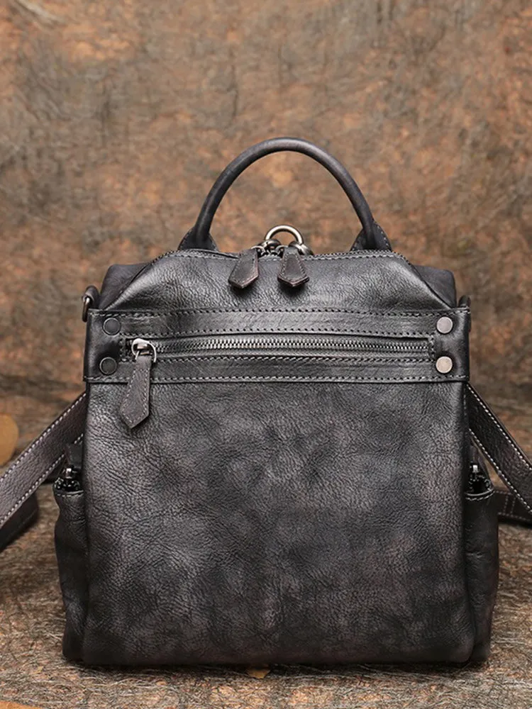 Vintage Brown Leather Rucksack Womens School Leather Backpack Ladies Backpack Purses