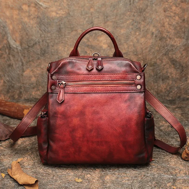 Vintage Brown Leather Rucksack Womens School Leather Backpack Ladies Backpack Purses