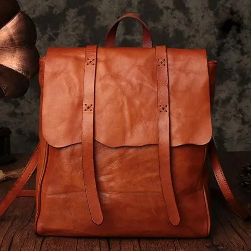 Vintage Brown Leather Womens Backpack Leather Fashion Backpack School Backpack Purse for Men