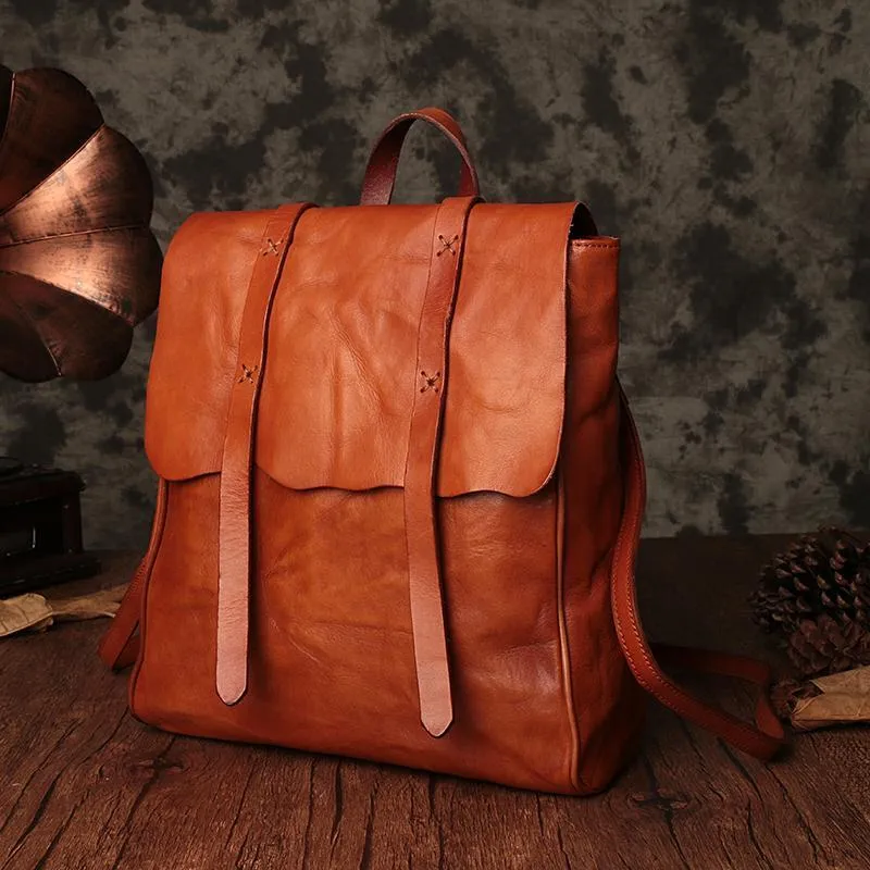 Vintage Brown Leather Womens Backpack Leather Fashion Backpack School Backpack Purse for Men