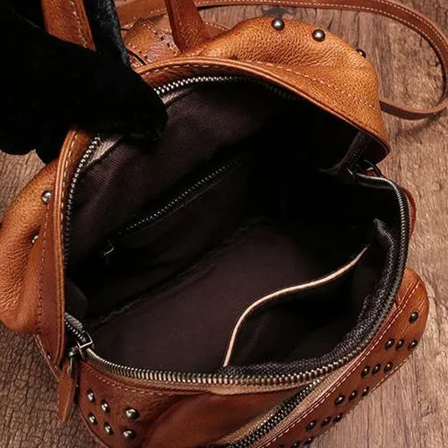 Vintage Brown Leather Womens Backpacks Small Black Leather Backpack for Ladies