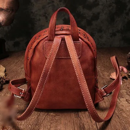 Vintage Brown Leather Womens Backpacks Small Black Leather Backpack for Ladies