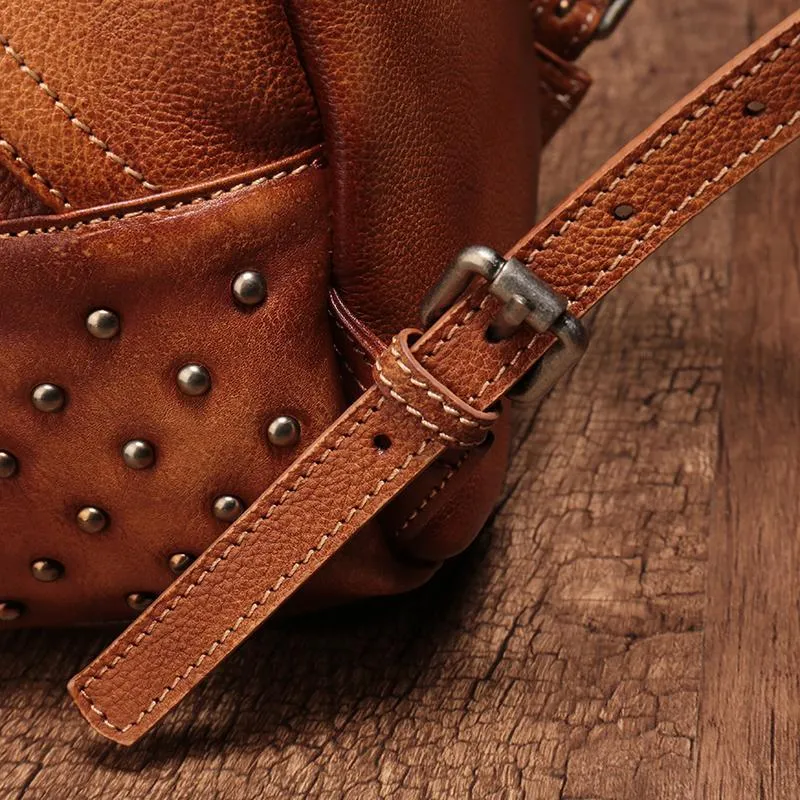 Vintage Brown Leather Womens Backpacks Small Black Leather Backpack for Ladies
