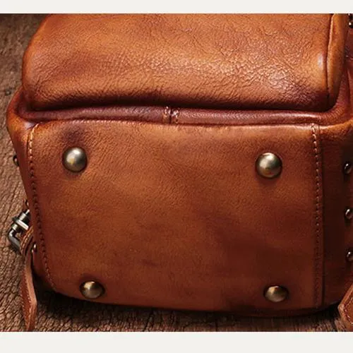 Vintage Brown Leather Womens Backpacks Small Black Leather Backpack for Ladies