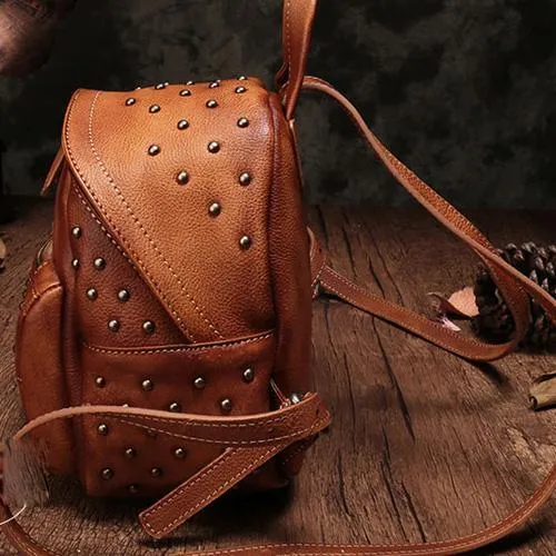 Vintage Brown Leather Womens Backpacks Small Black Leather Backpack for Ladies